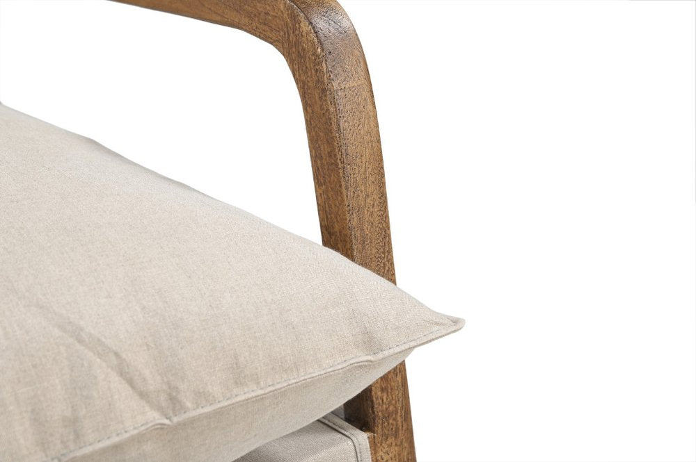 30" Beige And Natural Linen Arm Chair — view 3