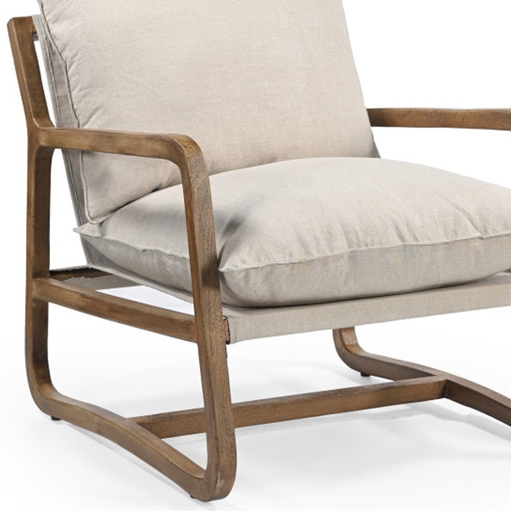 30" Beige And Natural Linen Arm Chair — view 5