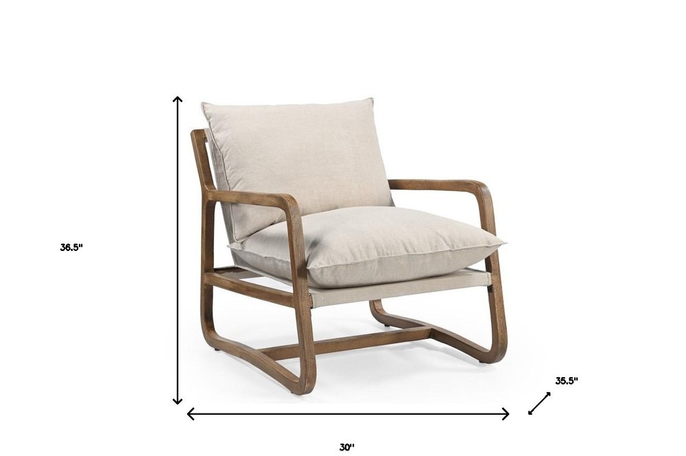 30" Beige And Natural Linen Arm Chair — view 6