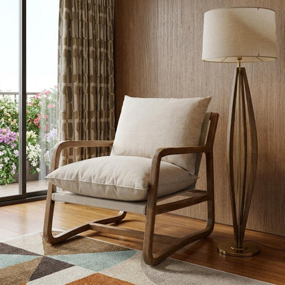 30" Beige And Natural Linen Arm Chair HomeRoots