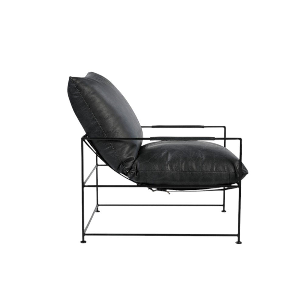28" Black Genuine Leather Distressed Arm Chair HomeRoots