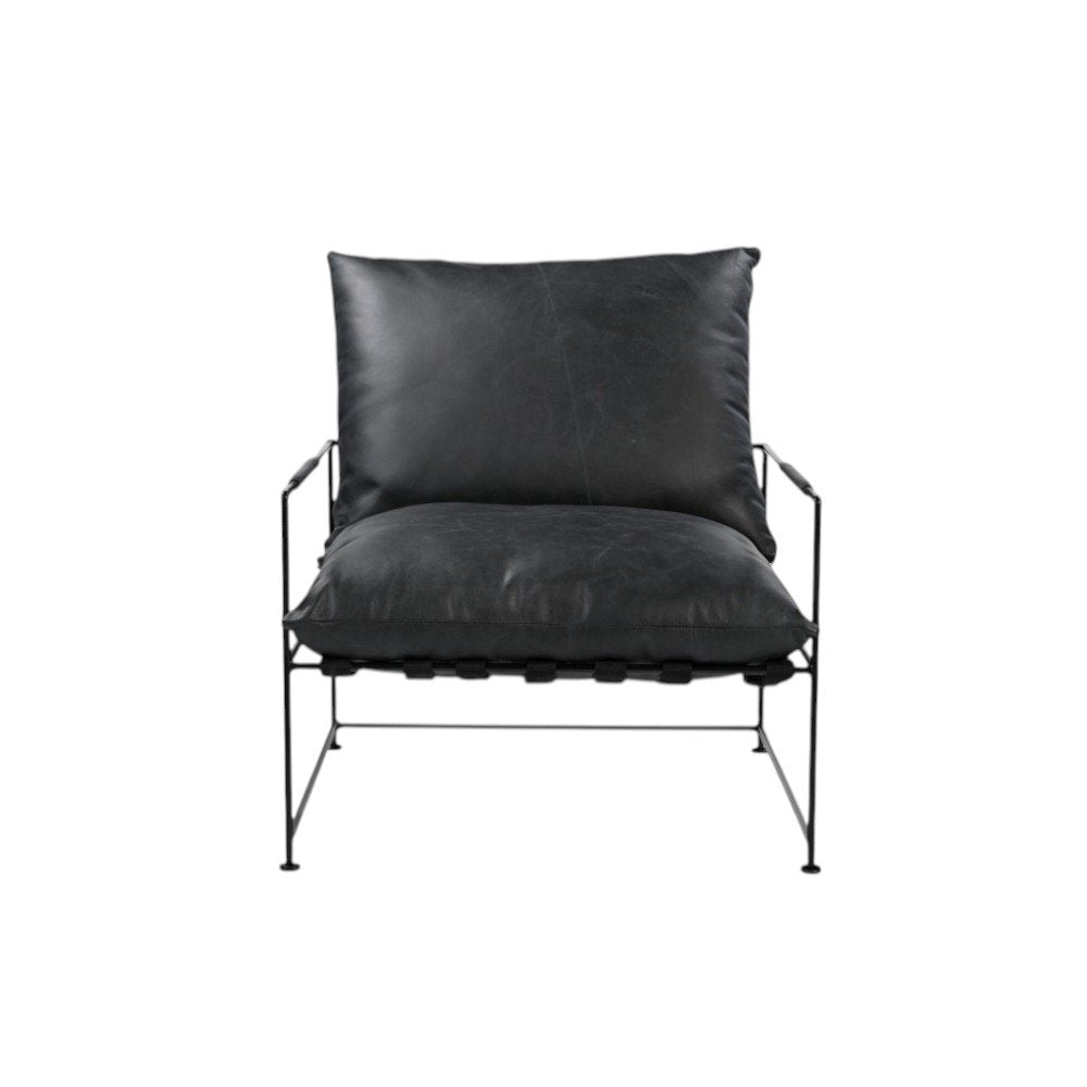 28" Black Genuine Leather Distressed Arm Chair HomeRoots