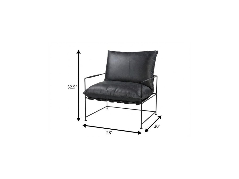 28" Black Genuine Leather Distressed Arm Chair HomeRoots