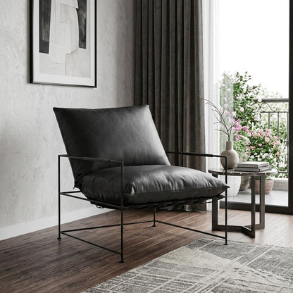 28" Black Genuine Leather Distressed Arm Chair HomeRoots