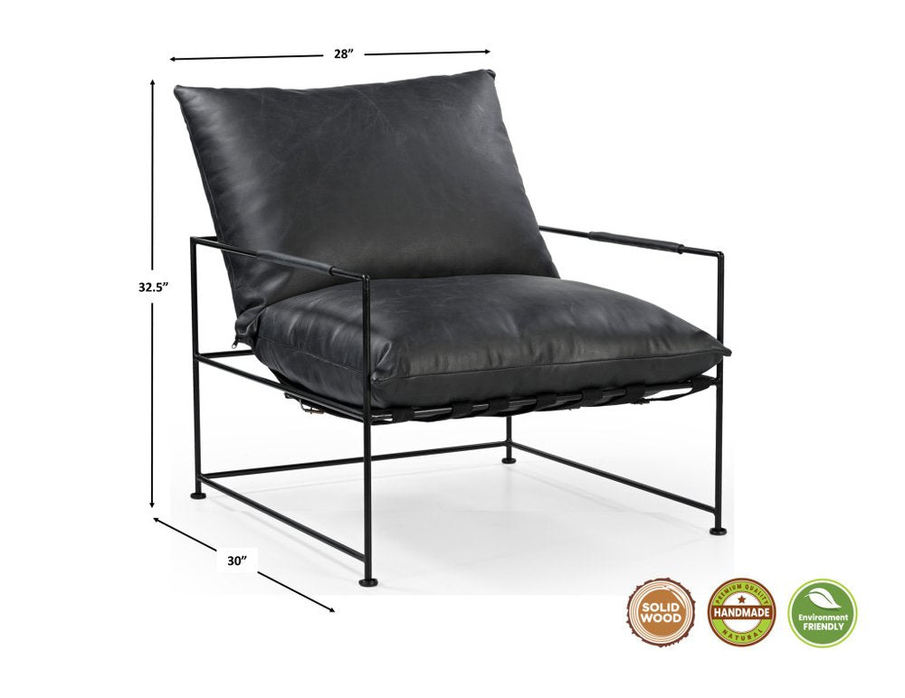 28" Black Genuine Leather Distressed Arm Chair HomeRoots