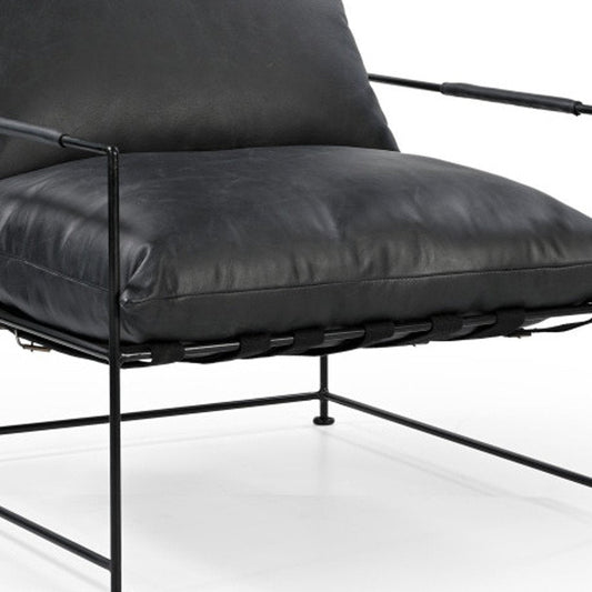28" Black Genuine Leather Distressed Arm Chair HomeRoots
