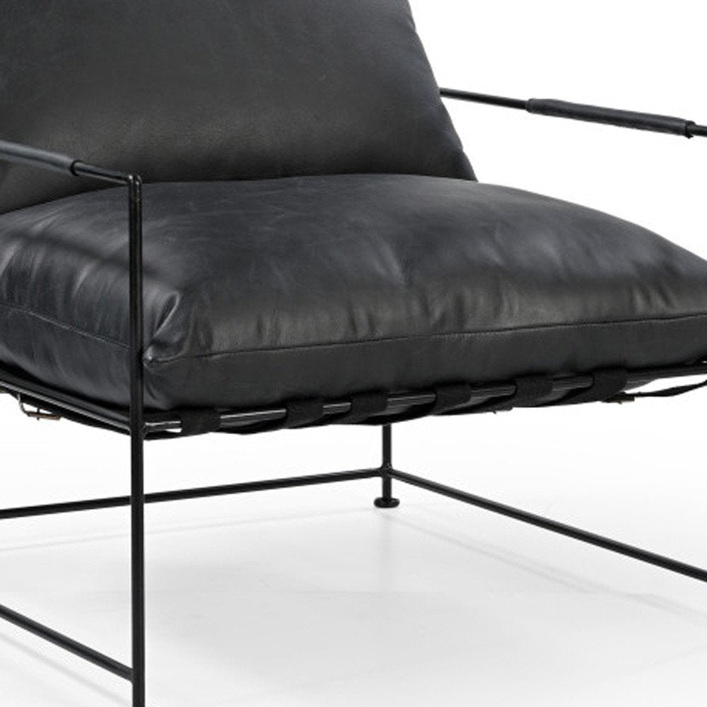 28" Black Genuine Leather Distressed Arm Chair HomeRoots