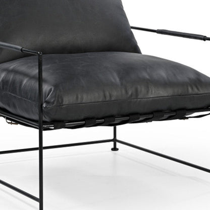 28" Black Genuine Leather Distressed Arm Chair HomeRoots