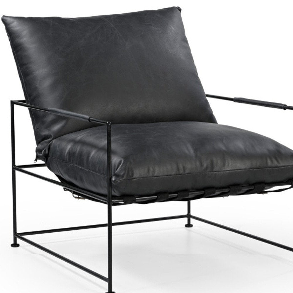 28" Black Genuine Leather Distressed Arm Chair HomeRoots