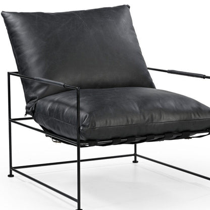28" Black Genuine Leather Distressed Arm Chair HomeRoots