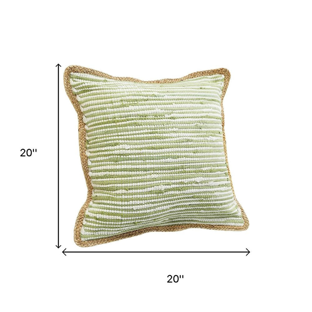 Set of Two 20" Green Beach Striped Cotton Blend Throw Pillows