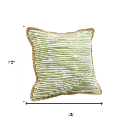Set of Two 20" Green Beach Striped Cotton Blend Throw Pillows