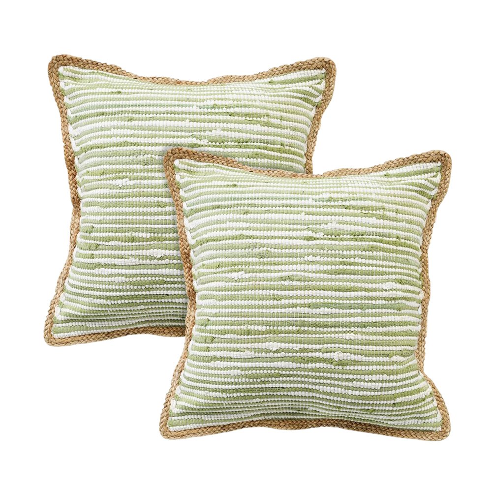 Set of Two 20" Green Beach Striped Cotton Blend Throw Pillows — view 3