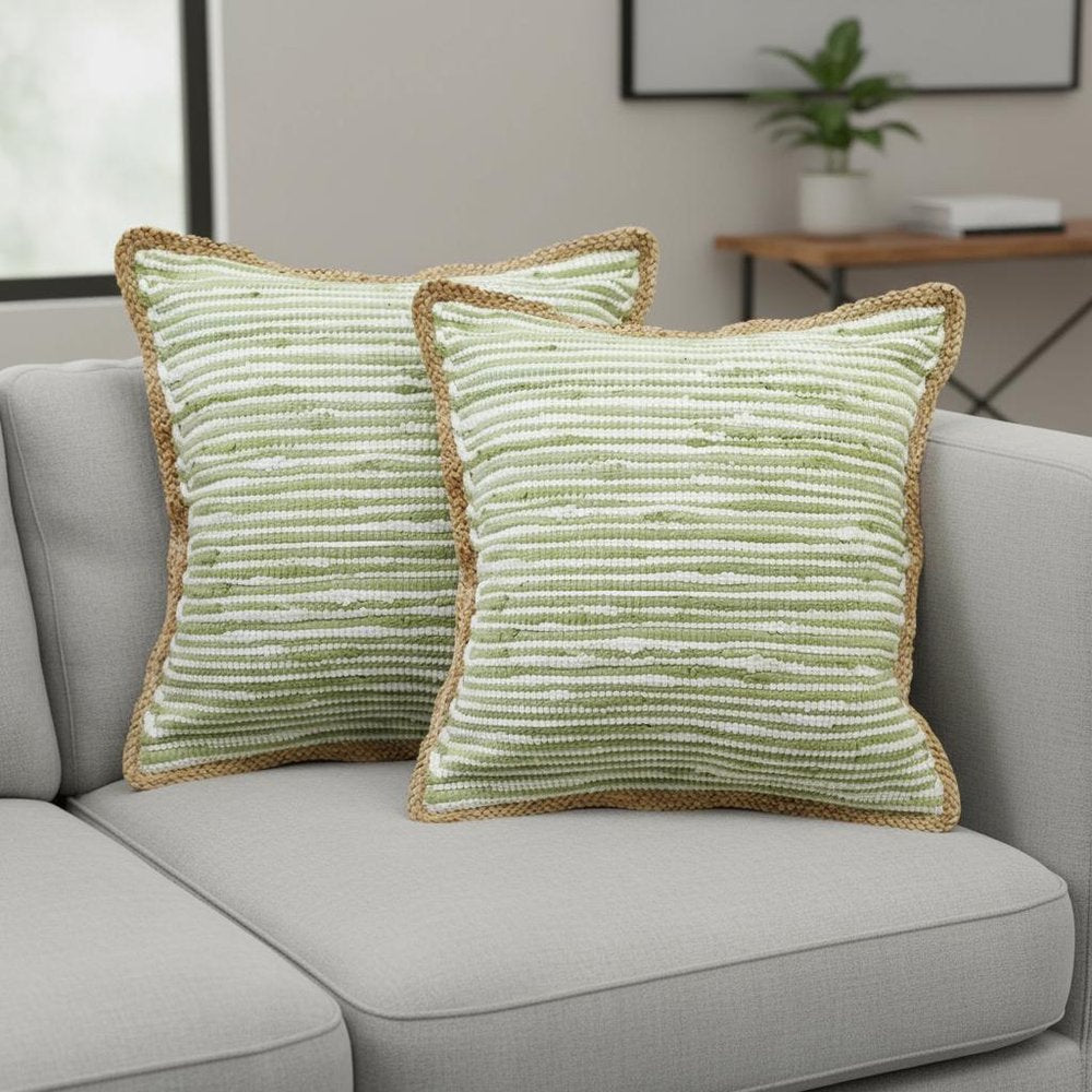 Set of Two 20" Green Beach Striped Cotton Blend Throw Pillows — view 7
