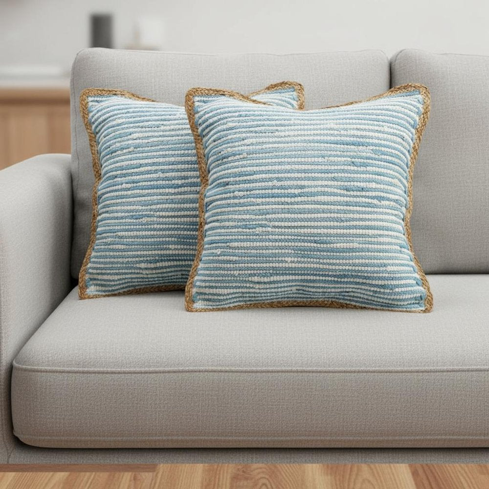Set of Two 20" Blue Beach Striped Throw Pillows HomeRoots
