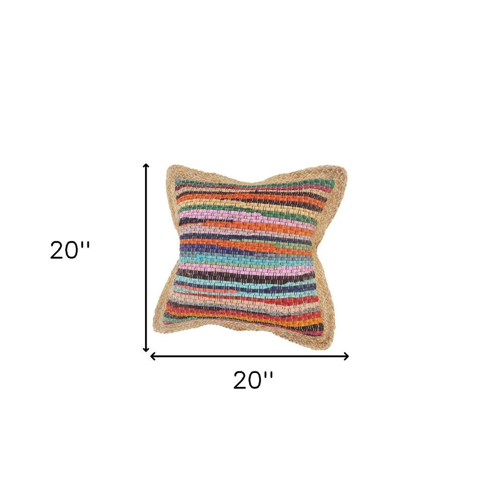 Set of Two 20" Blue Red And Natural Striped Cotton And Jute Throw Pillows — view 4