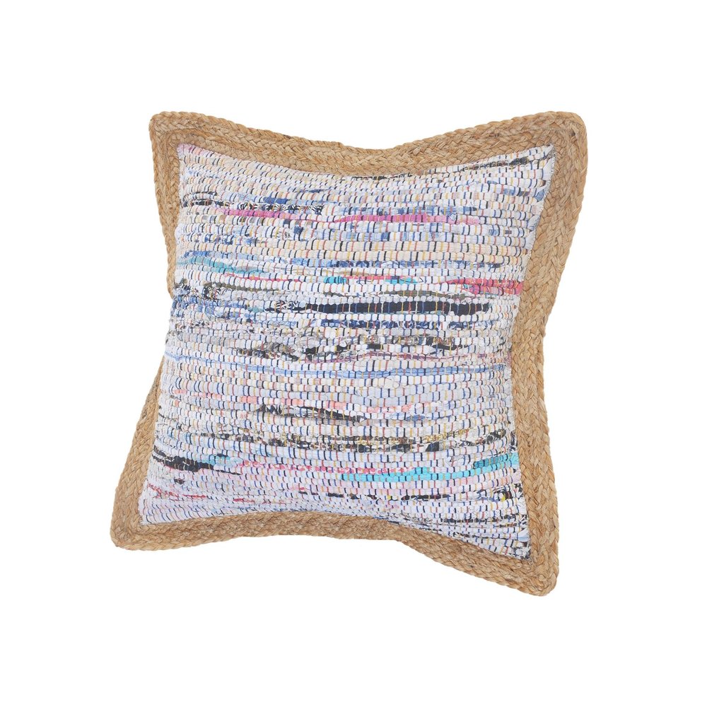 Set of Two 20" Aqua Ivory And Natural Striped Cotton And Jute Throw Pillows with Texture — view 1