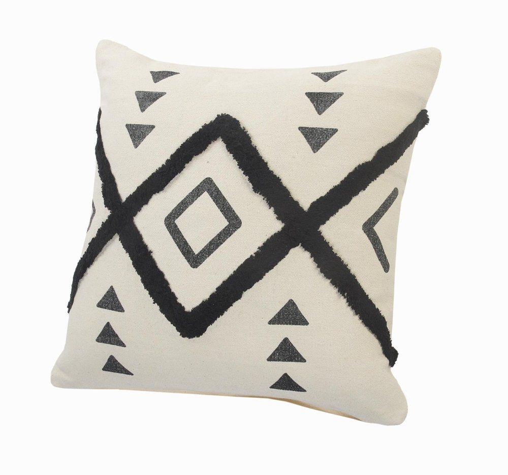 Set of Two 20" Natural And Black Geometric Cotton Throw Pillows with Texture — view 1