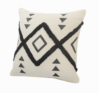 Set of Two 20" Natural And Black Geometric Cotton Throw Pillows with Texture
