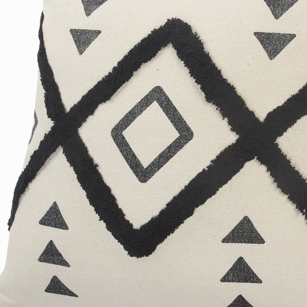 Set of Two 20" Natural And Black Geometric Cotton Throw Pillows with Texture — view 4