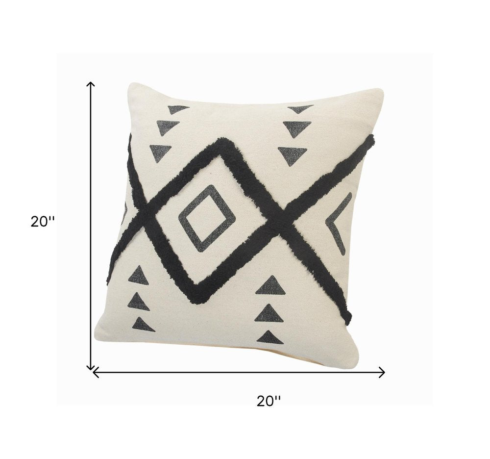 Set of Two 20" Natural And Black Geometric Cotton Throw Pillows with Texture — view 5