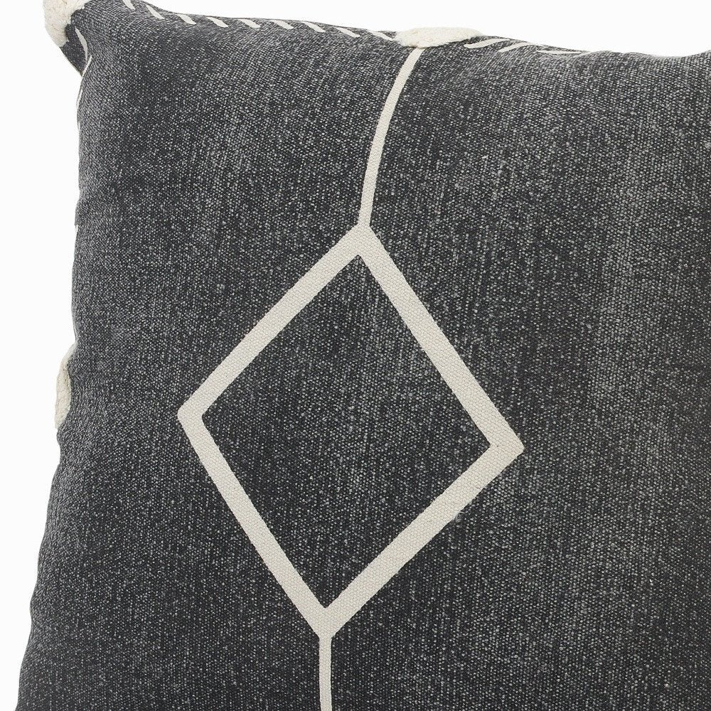 Set of Two 20" Black And Off White Diamond Cotton Throw Pillows — view 4