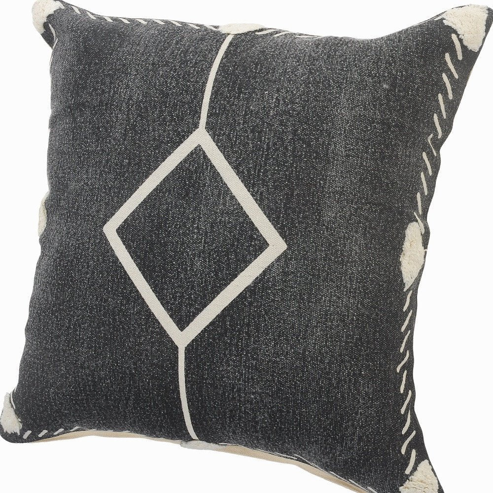 Set of Two 20" Black And Off White Diamond Cotton Throw Pillows — view 5