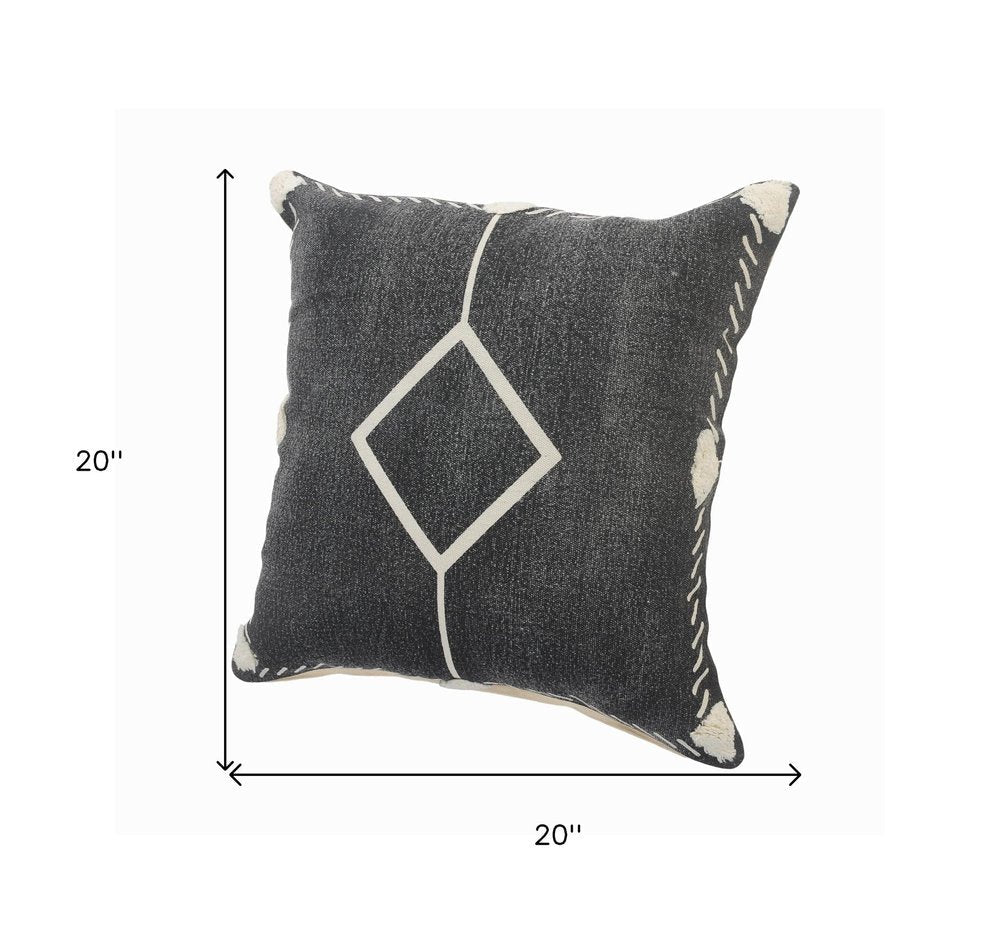 Set of Two 20" Black And Off White Diamond Cotton Throw Pillows HomeRoots