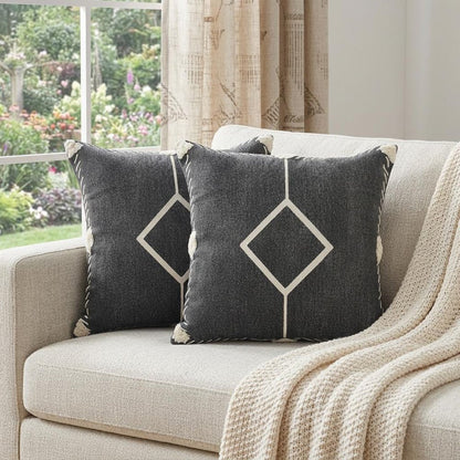 Set of Two 20" Black And Off White Diamond Cotton Throw Pillows HomeRoots