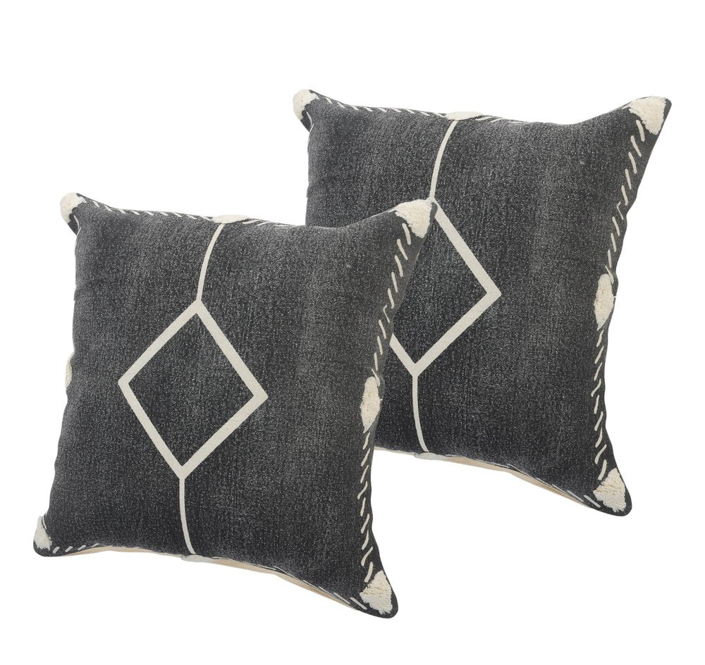 Set of Two 20" Black And Off White Diamond Cotton Throw Pillows HomeRoots