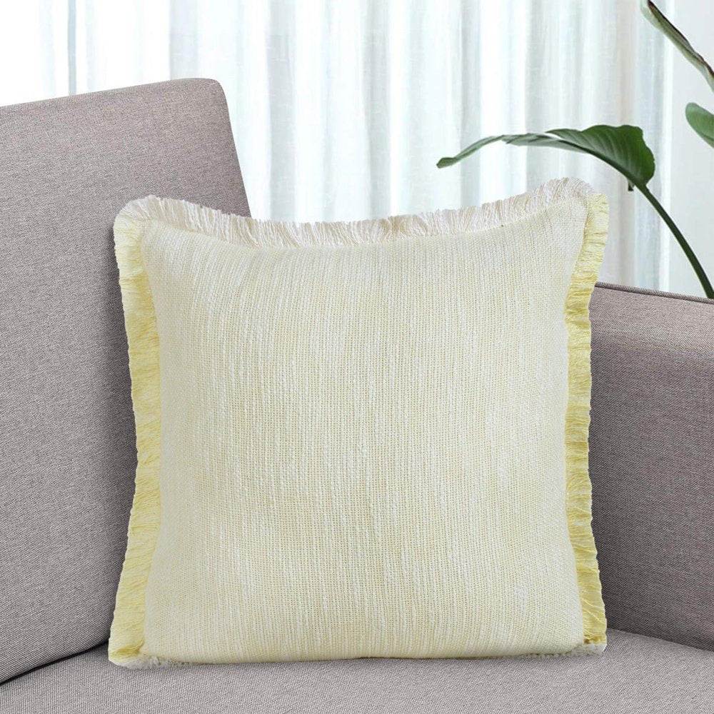 Set of Two 20" Lemon Cotton Throw Pillows with Fringe — view 1