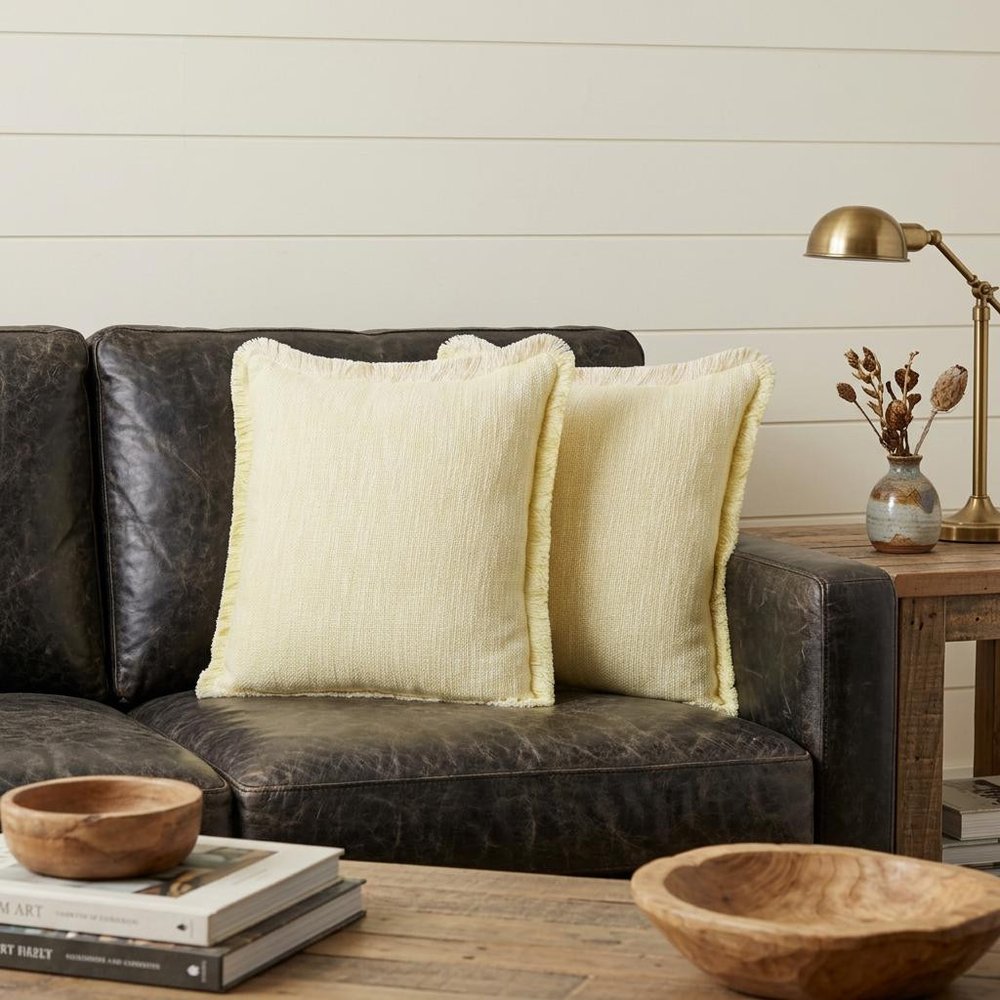 Set of Two 20" Lemon Cotton Throw Pillows with Fringe — view 8