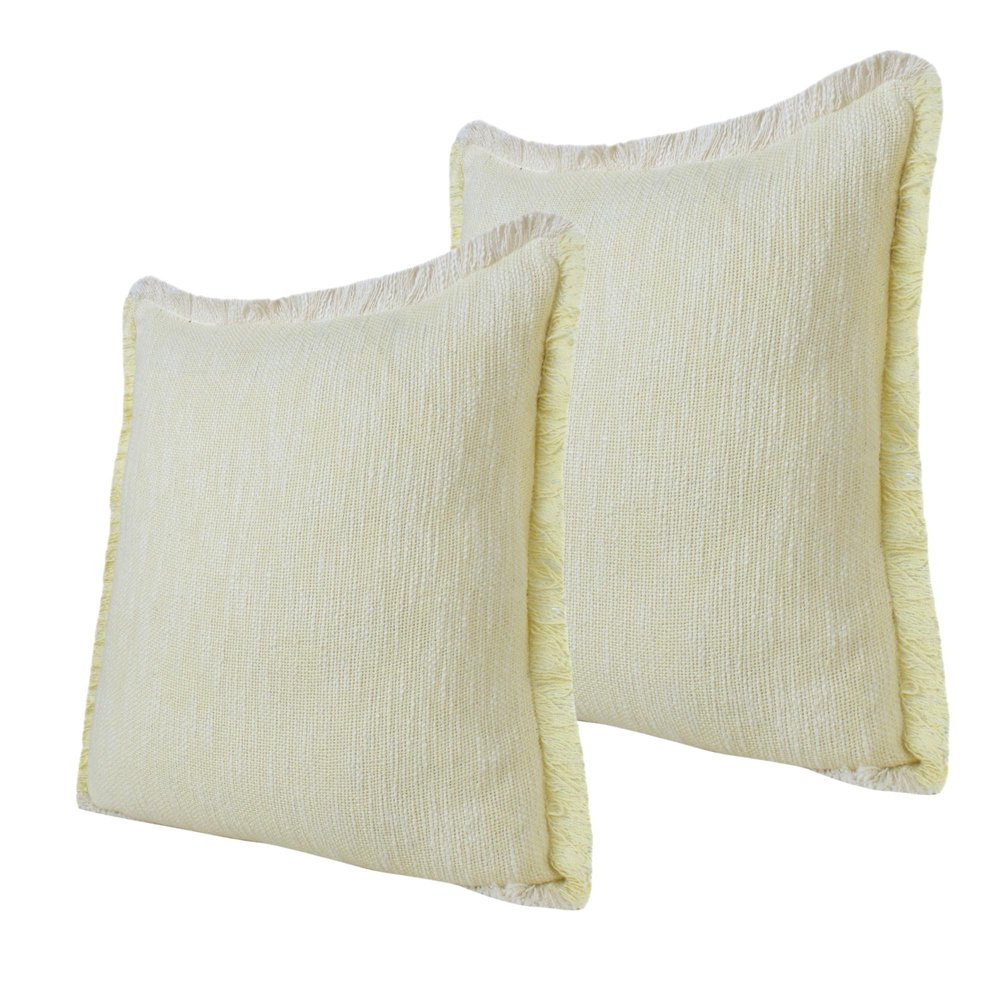 Set of Two 20" Lemon Cotton Throw Pillows with Fringe — view 7