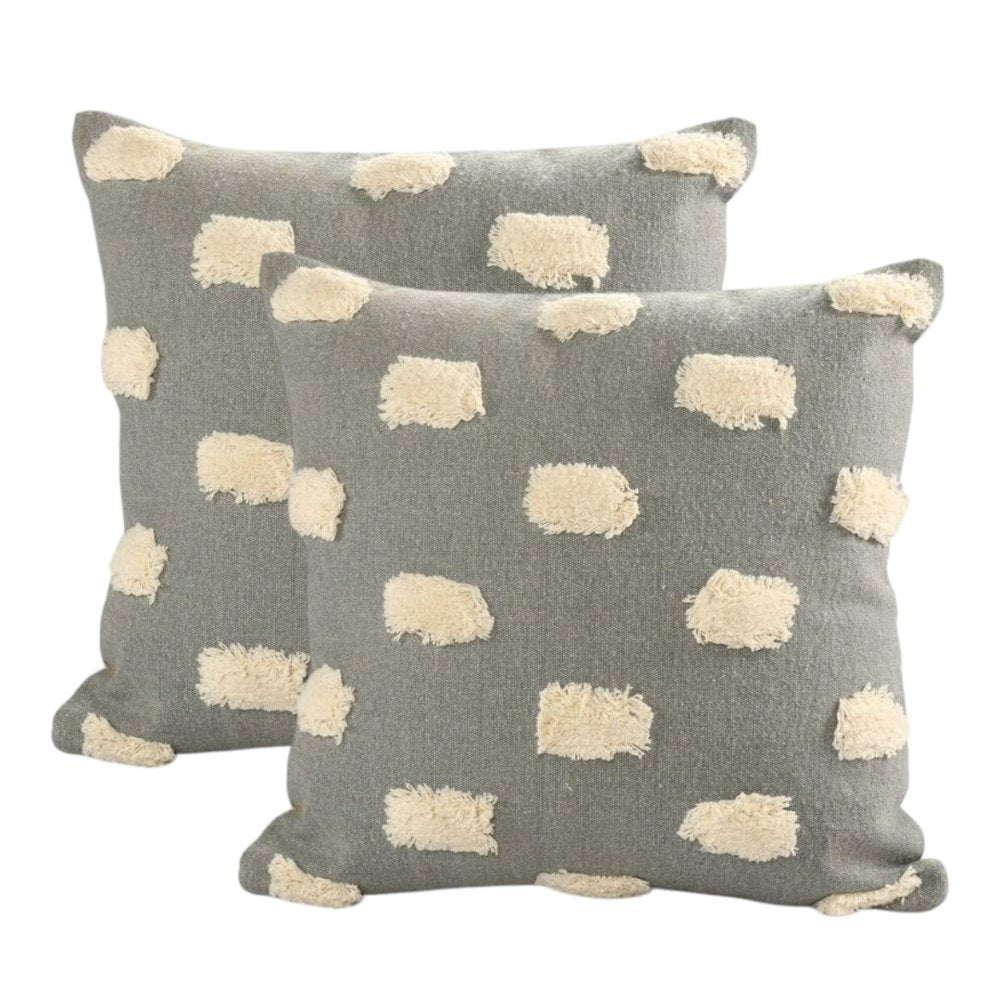 Set of Two 20" Light Gray Striped Throw Pillows