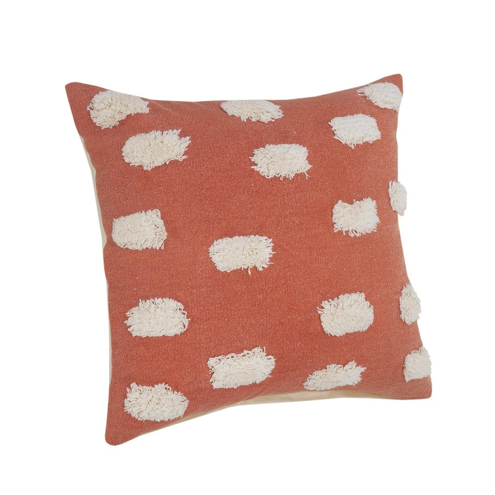Set of Two 20" Orange And Natural And Orange Polka Dot Cotton Throw Pillows with Pompoms — view 4