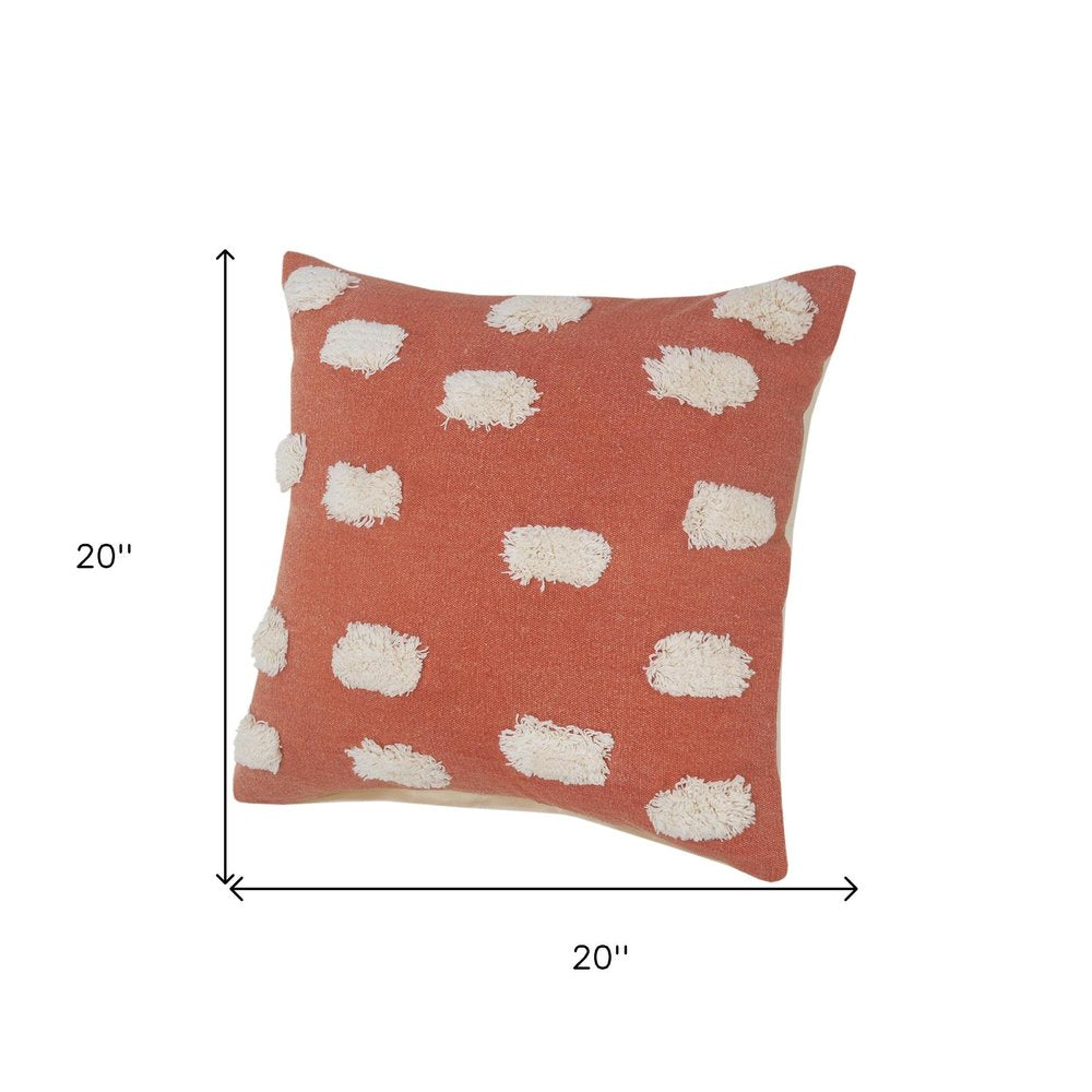 Set of Two 20" Orange And Natural And Orange Polka Dot Cotton Throw Pillows with Pompoms — view 5