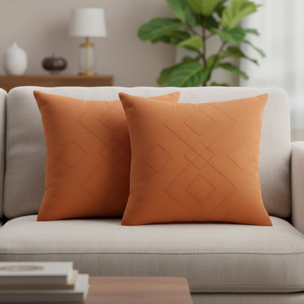 Set of Two 20" Golden Brown Geometric Throw Pillows — view 5