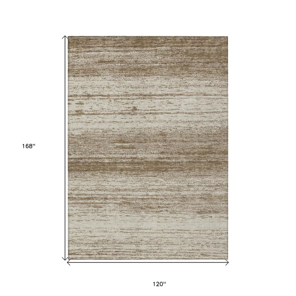 10' X 14' Brown And Beige Striped Washable Indoor Outdoor Area Rug — view 8
