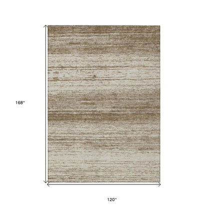 10' X 14' Brown And Beige Striped Washable Indoor Outdoor Area Rug HomeRoots