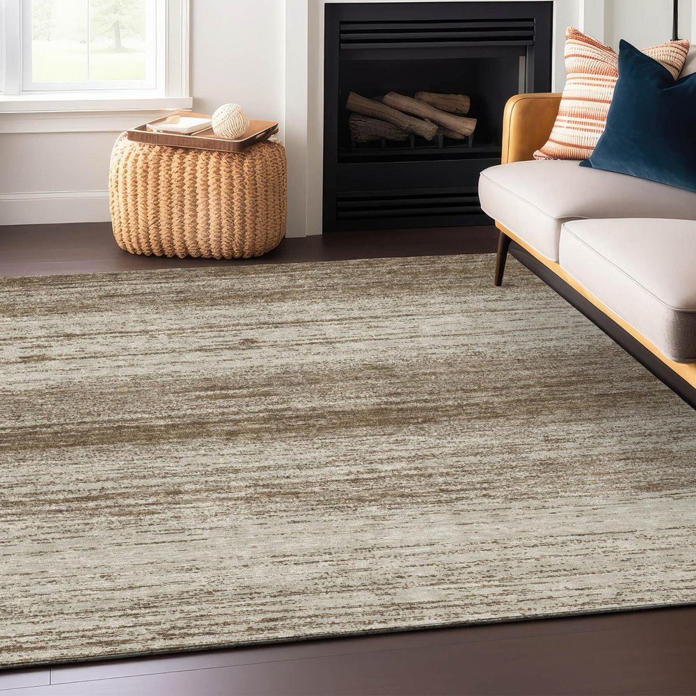 10' X 14' Brown And Beige Striped Washable Indoor Outdoor Area Rug — view 5