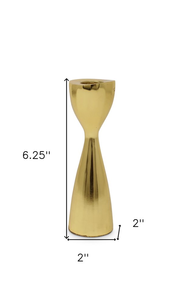 6" Gold Stainless Steel Tabletop Taper Candlestick HomeRoots