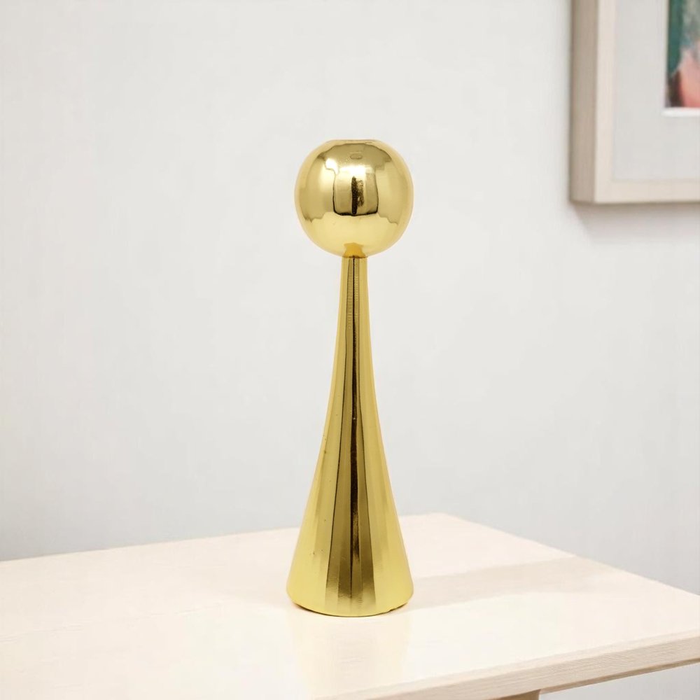 12" Gold Stainless Steel Tabletop Taper Candlestick HomeRoots