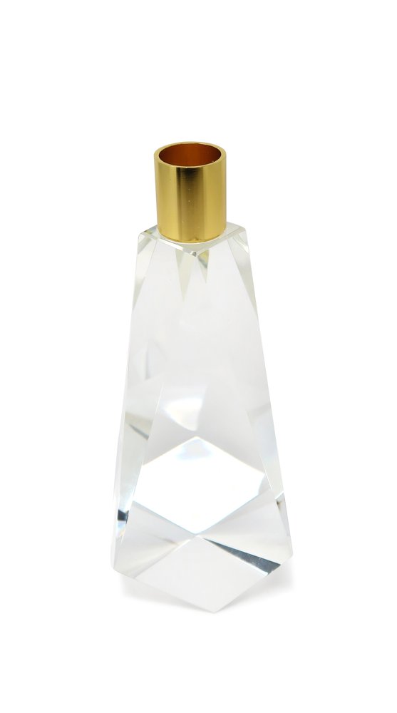 8" Clear And Gold Geo Faceted Crystal Tabletop Taper Candlestick HomeRoots