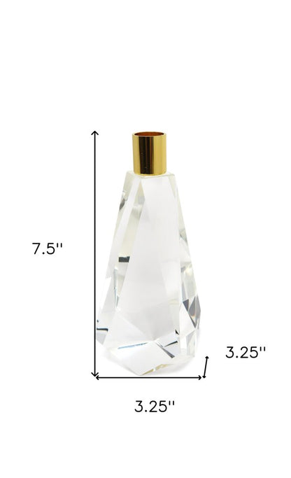 8" Clear And Gold Geo Faceted Crystal Tabletop Taper Candlestick HomeRoots