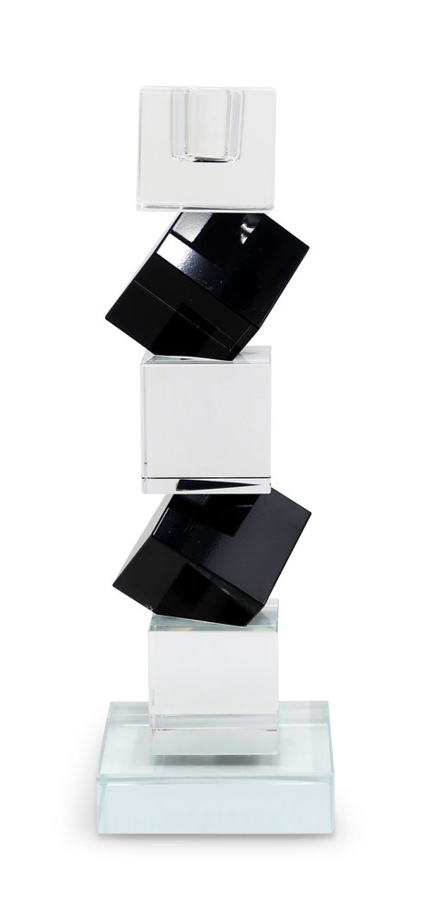 Set of Two Black And Clear Crystal Tabletop Taper Candlesticks HomeRoots