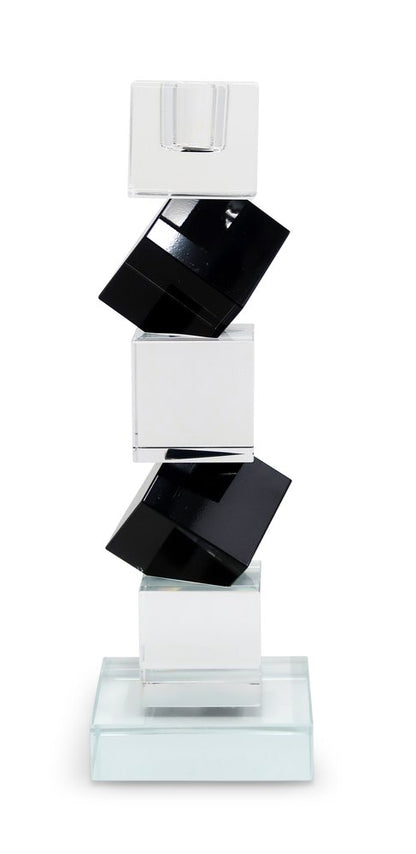 Set of Two Black And Clear Crystal Tabletop Taper Candlesticks HomeRoots