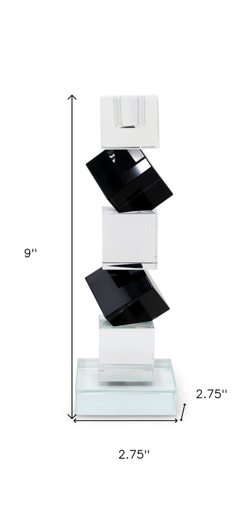 Set of Two Black And Clear Crystal Tabletop Taper Candlesticks HomeRoots