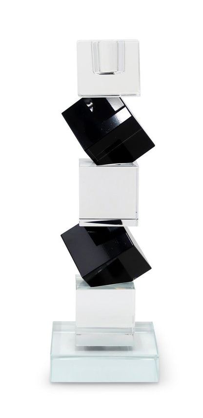 Set of Two Black And Clear Crystal Tabletop Taper Candlesticks HomeRoots