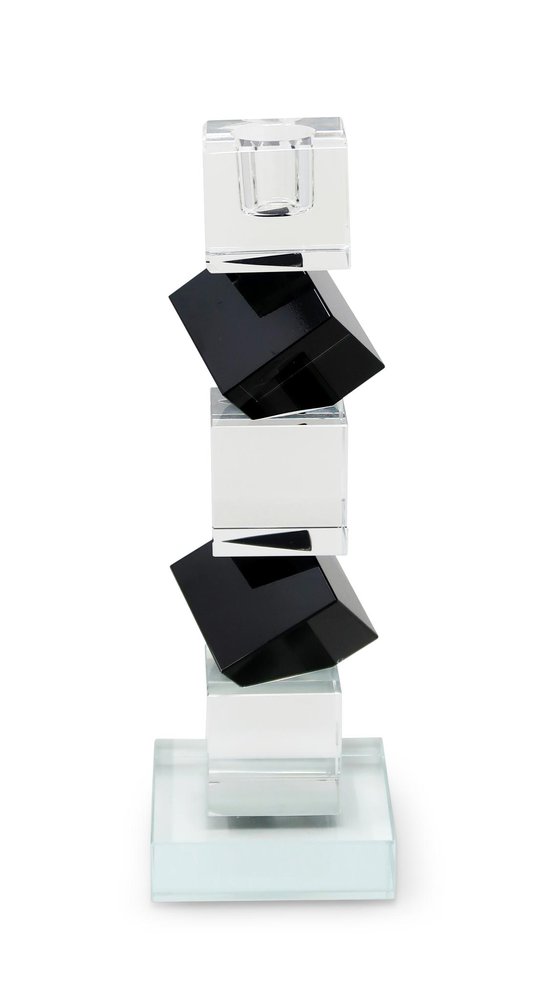 Set of Two Black And Clear Crystal Tabletop Taper Candlesticks HomeRoots