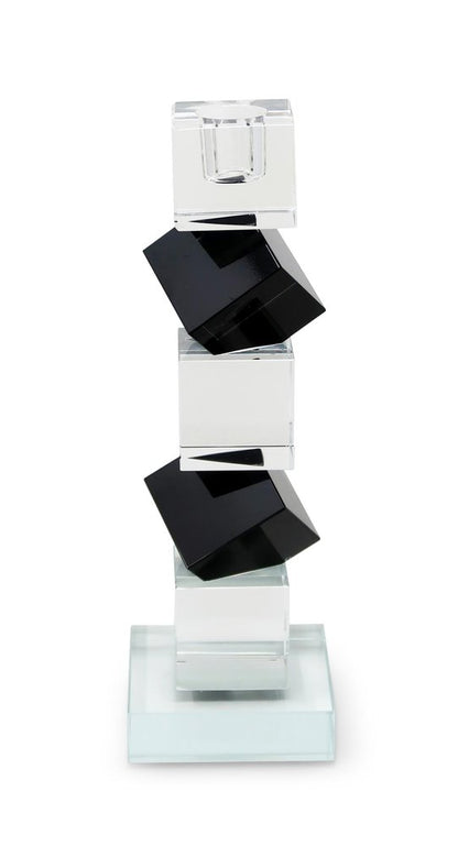 Set of Two Black And Clear Crystal Tabletop Taper Candlesticks HomeRoots